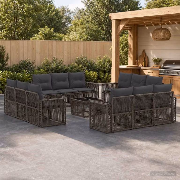 Set Divano da Giardino vidaXL 13 pz a forma a U in Polyrattan Grigio e Antracite con Tavolino e Cuscini