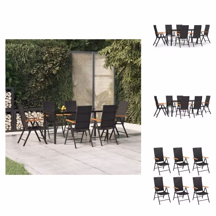 vidaXL set da pranzo da giardino 7 pezzi in poly rattan nero e marrone - Set di mobili da giardino