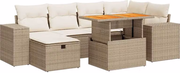 Set Divano da Giardino 8 pz con Cuscini Beige Polyrattan Acacia