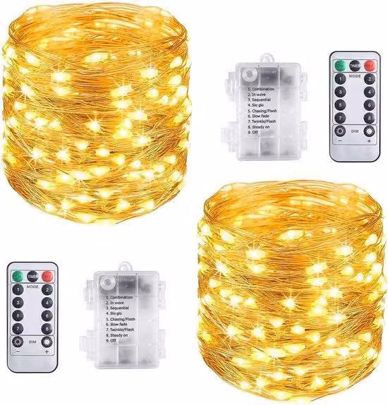 Luci LED decorative - Luce bianco caldo - Impermeabili - Illuminazione esterna - Confezione da 2, lunghezza 10 metri, 100 LED