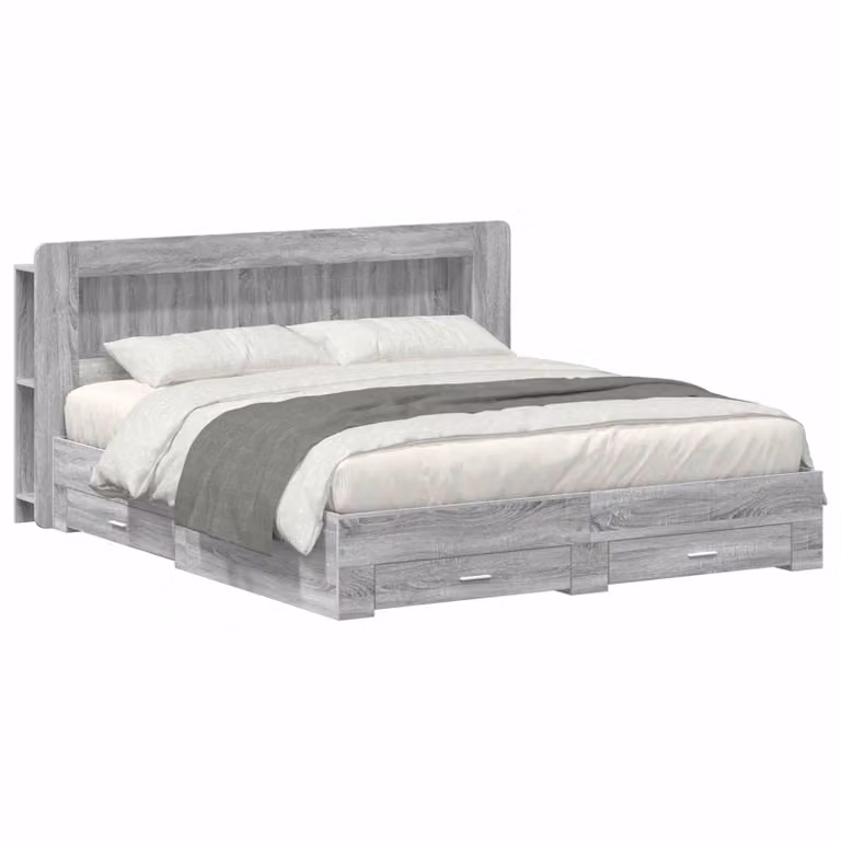 vidaXL Telaio letto moderno con contenitore e cassetti, colore grigio, L/P/H: 200 x 200 x 140 cm