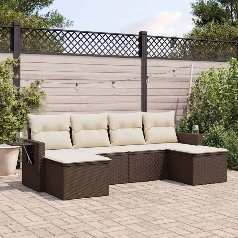 Set Divano da Giardino a L vidaXL 6 pz in Polyrattan Marrone con Cuscini Imbottiti e Coperture Rimosse