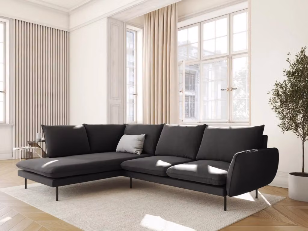 Divano angolare sinistro Vienna Cosmopolitan Design in velluto grigio scuro da 6 posti – 2