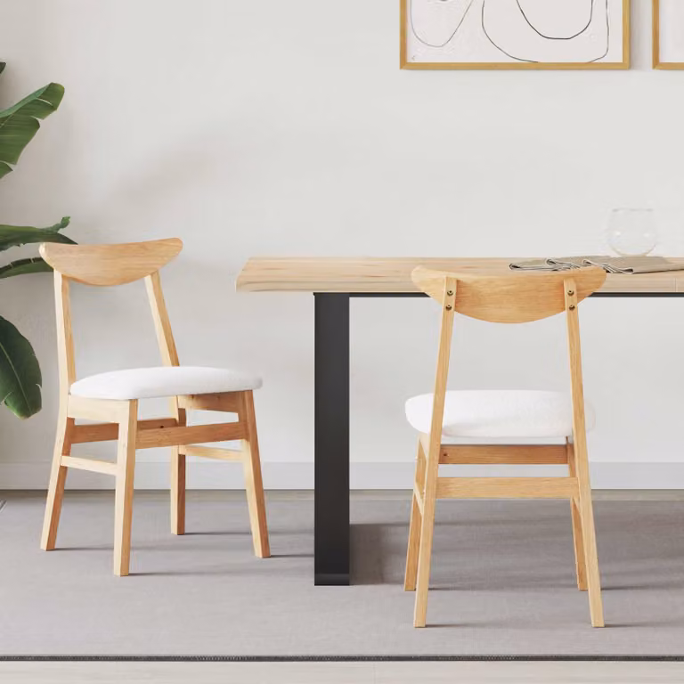 Set di 2 sedie da pranzo moderne vidaXL in legno di gomma naturale L 42 x P 47,5 x H 81 cm