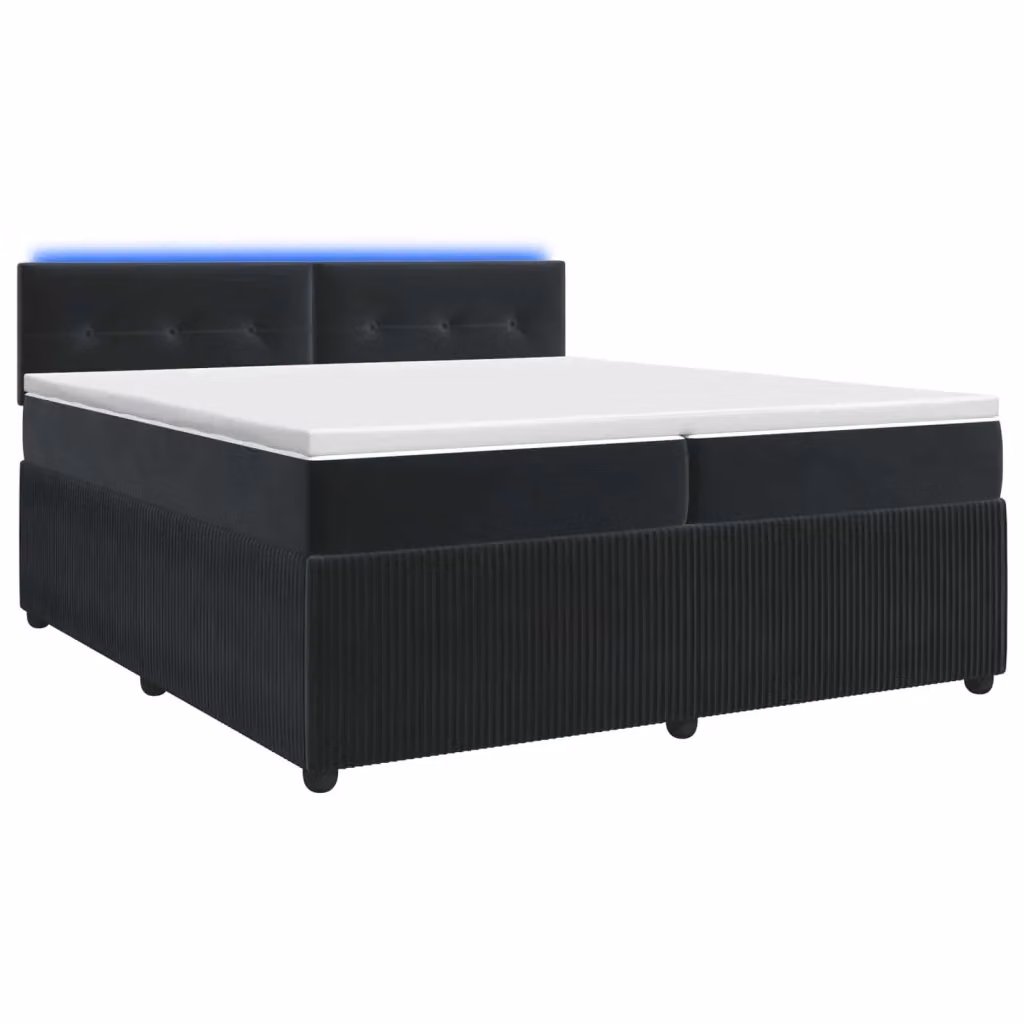 Letto box spring vidaXL in velluto nero con materasso ibrido e base contenitore, dotato di illuminazione sottostante e porta USB, L/P: 200 x 200 cm – 2