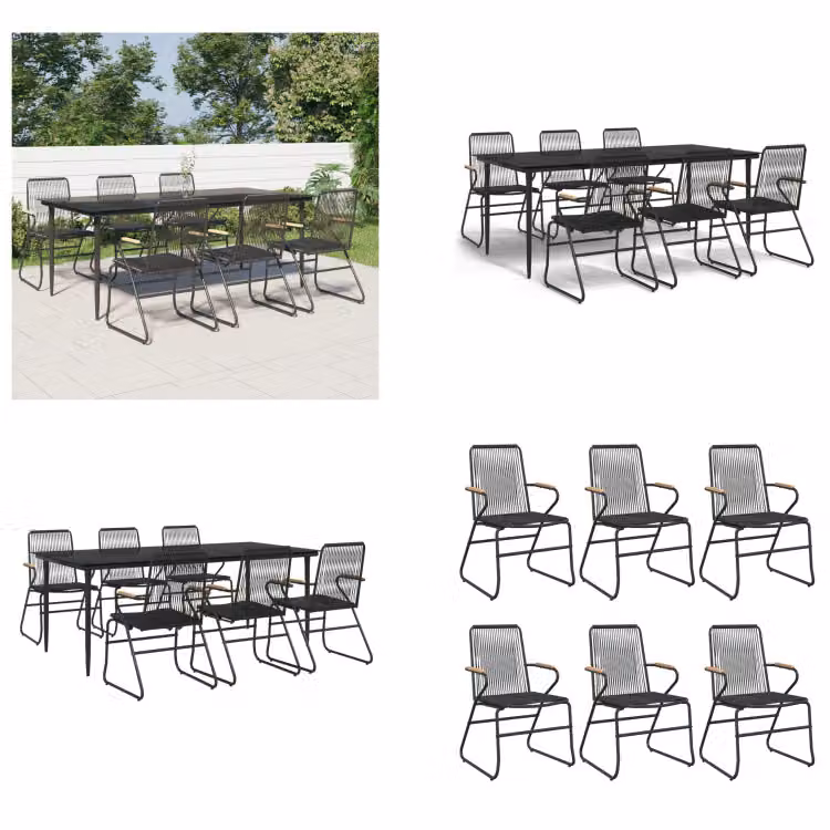vidaXL Set da pranzo da giardino 7 pezzi in PVC rattan nero - Set da pranzo da giardino - Set da pranzo da giardino - Set da pranzo da terrazza