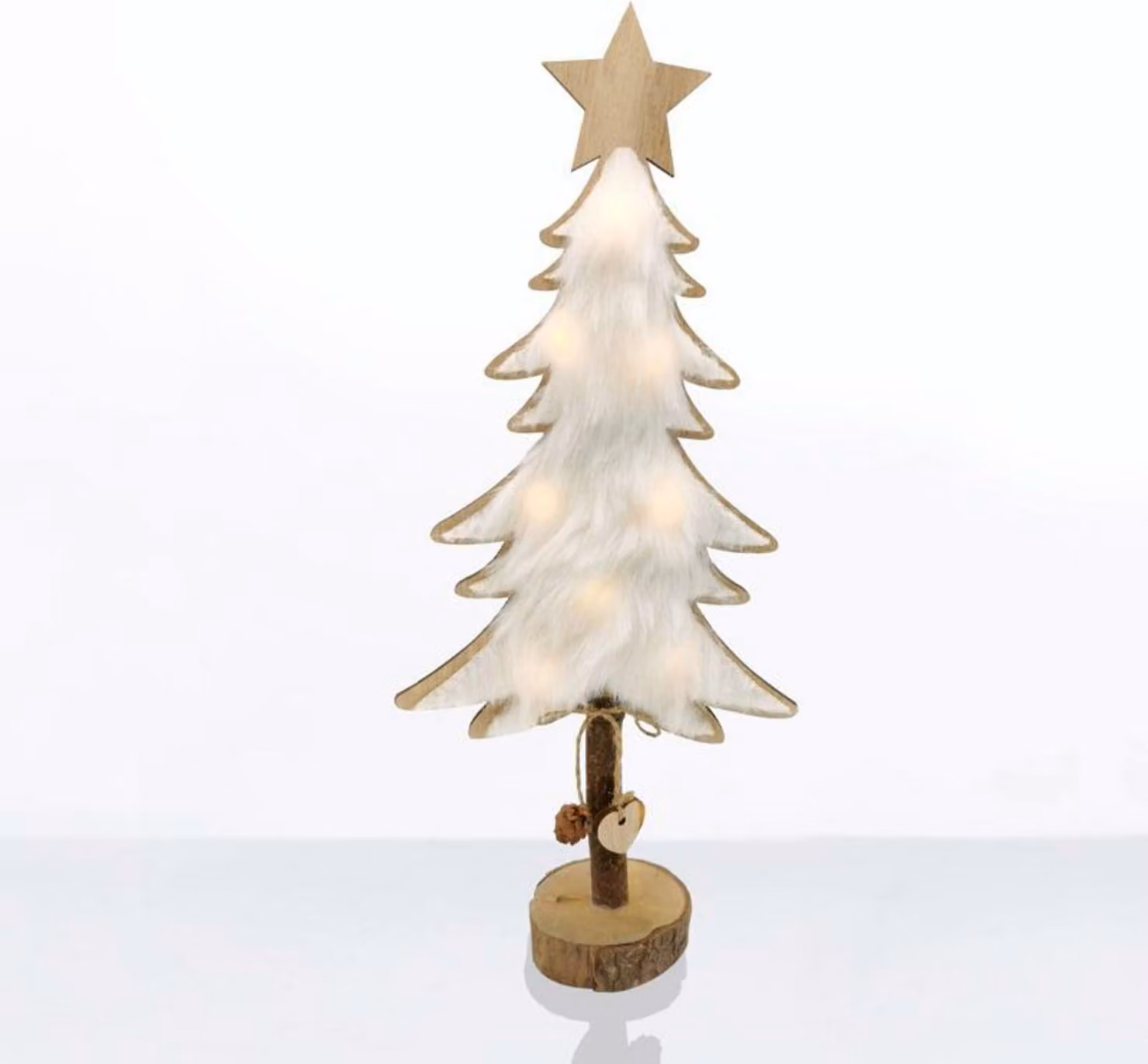 ACA Lighting albero decorativo in legno con stella bianca 8 MINI LED a batteria (2xAA), WW, IP20, 17,5X7X35cm X06811219