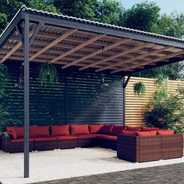 Set di divani da giardino vidaXL in rattan marrone con cuscini inclusi e struttura in metallo – 1