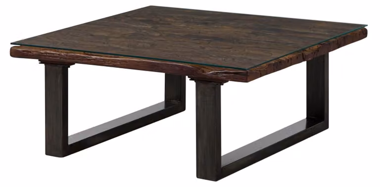 MASSIVMOEBEL24 | Tavolino da salotto in legno riciclato / ferro 100x100x42 laccato marrone SEVILLA #28