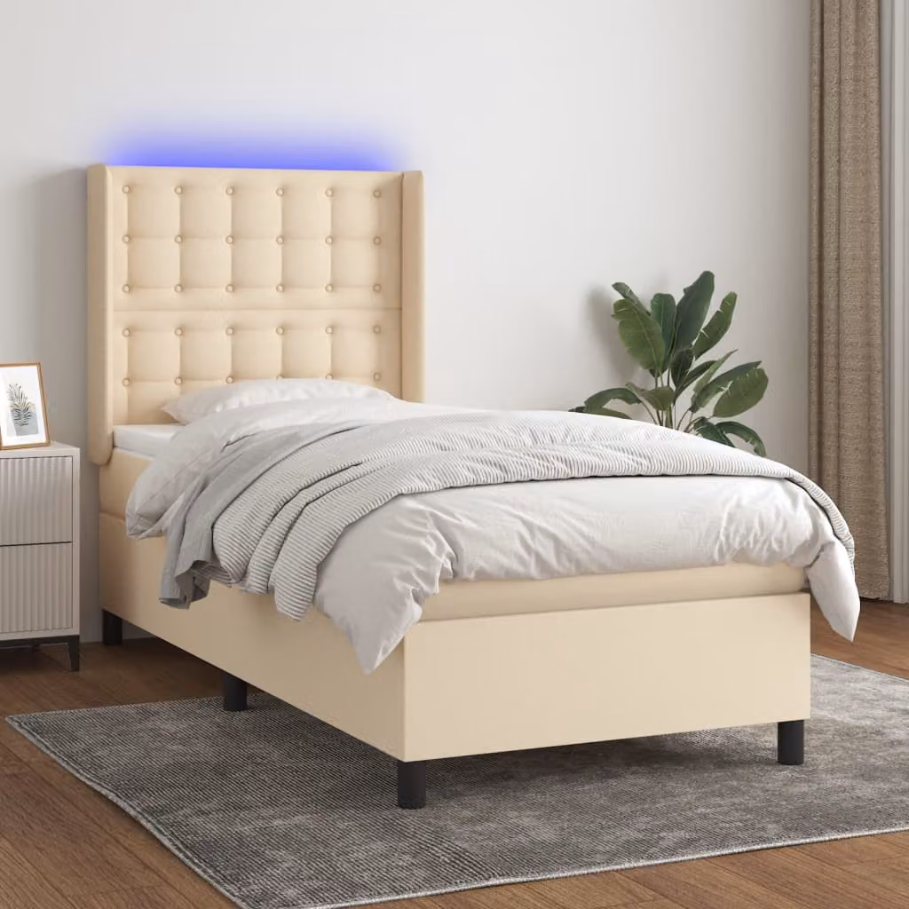 Letto Ibrido con Materasso e Illuminazione LED vidaXL in Tessuto Beige e Bianco L/P/H: 90 x 190 cm – 1