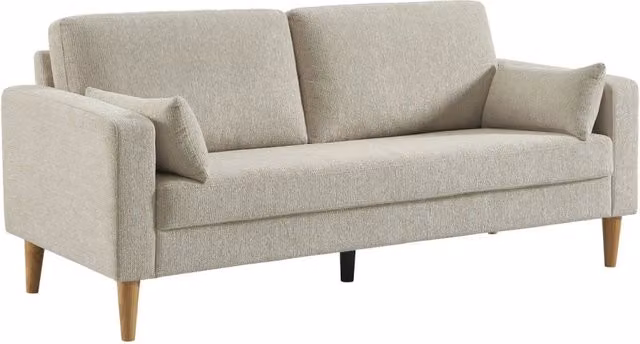 Divano in legno di hevea e ciniglia, 3 posti, beige