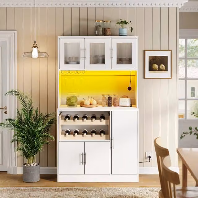 Dispensa Cucina con LED RGB e Portabottiglie ¨C MINIMAL ¨C Bianco, 100x40x180 cm