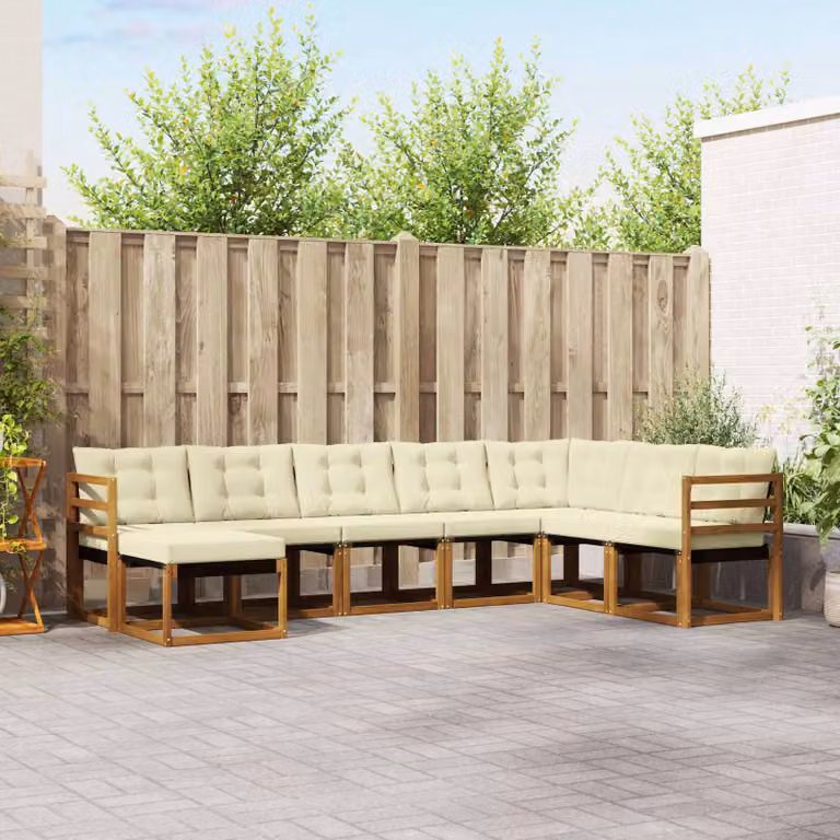 vidaXL Set di divani da esterno 8 pz in legno di acacia con cuscini, beige e marrone