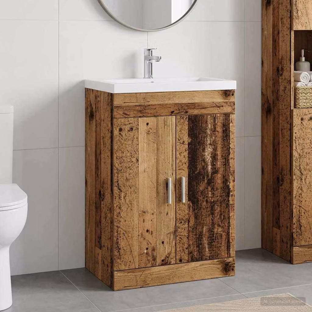 Mobiletto da bagno sotto lavabo vidaXL in legno marrone antico con ante a battente