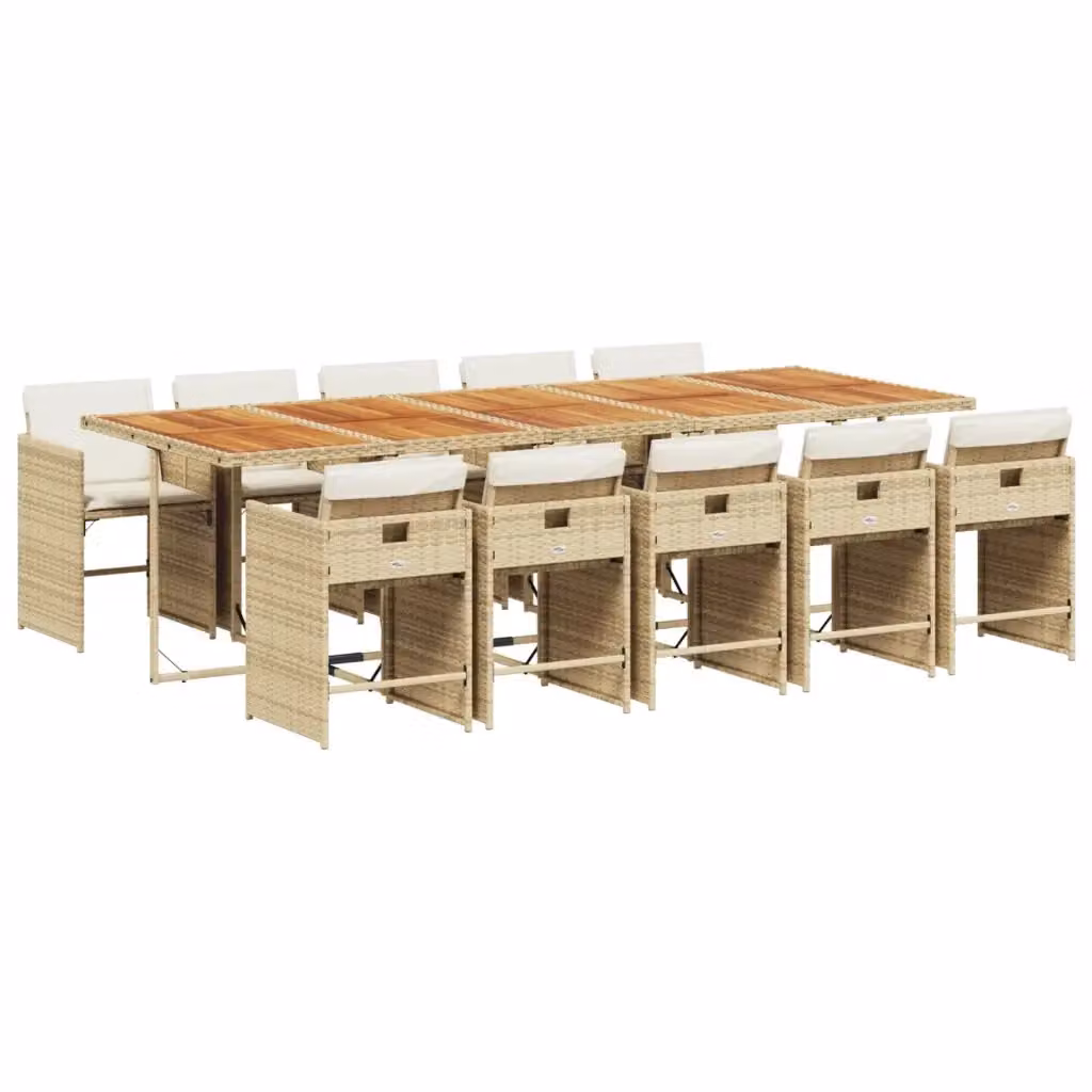 vidaXL Set da Pranzo da Giardino 11 pz in Polyrattan con Cuscini Beige e Legno di Acacia – 2