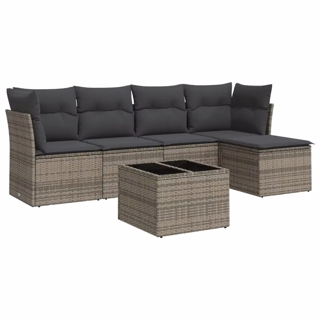 vidaXL Set Divano da Giardino 6 pz a L in Polyrattan Grigio con Cuscini e Tavolino – 2