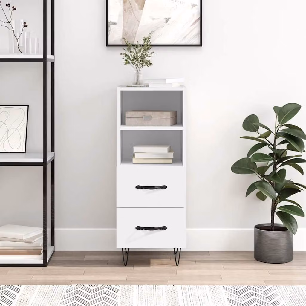Credenza moderna bianca vidaXL a parete in legno e metallo L: 34,5 cm, P: 34 cm, H: 90 cm