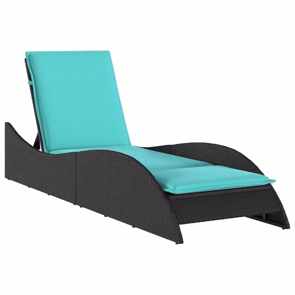 Lettino prendisole vidaXL in polyrattan con cuscino turchese e nero, poggiatesta regolabile, L 205 x P 60 x H 73 cm – 2