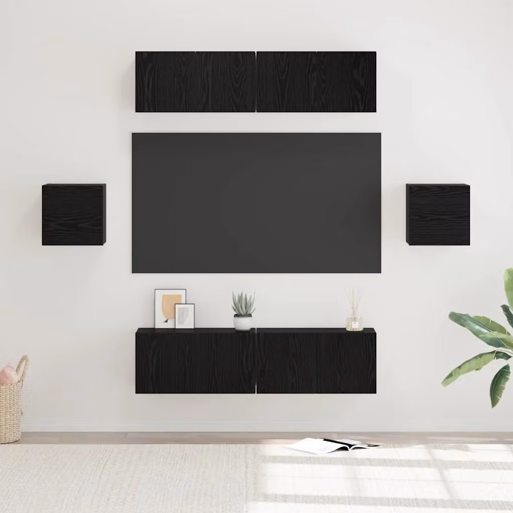 Set mobile TV moderno vidaXL in 6 pezzi, Rovere e Nero, in legno MDF per il tuo soggiorno