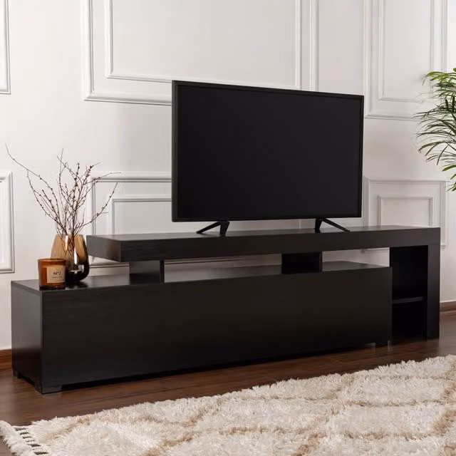 Mobile porta TV DMORA con un ripiano, design moderno, colore nero, L: 192 cm, P: 37 cm, H: 53 cm – 1