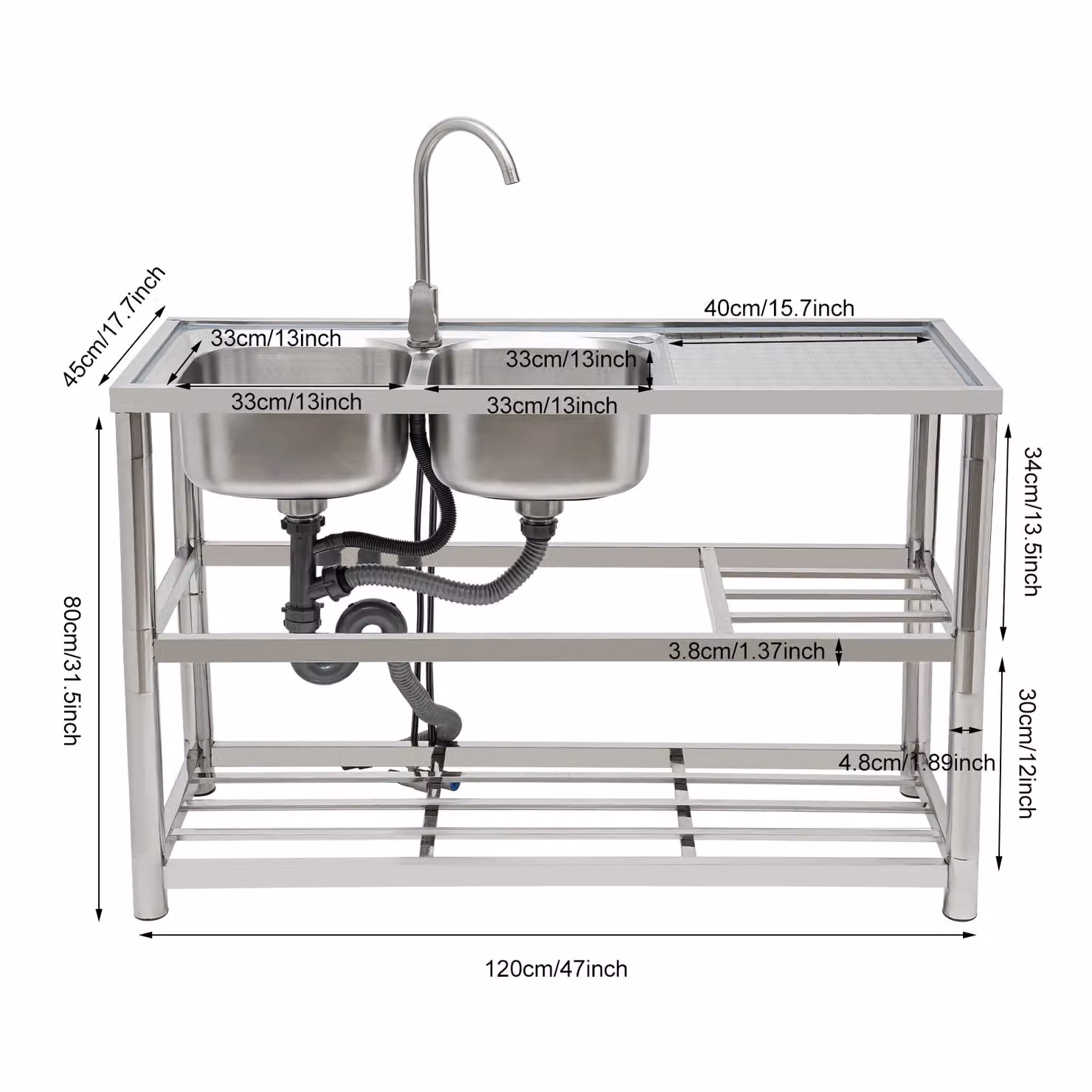 Lavello da cucina in acciaio inox, struttura resistente, design ergonomico, argento