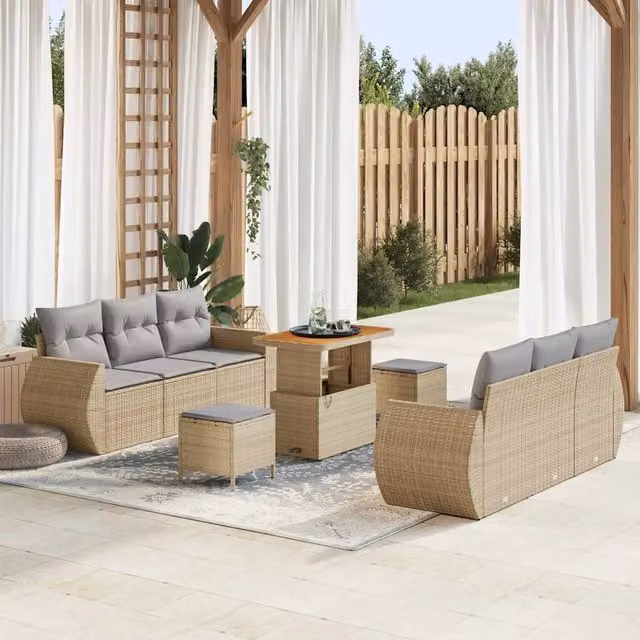 Set Divano da Giardino 9 pz Beige polyrattan 3361832
