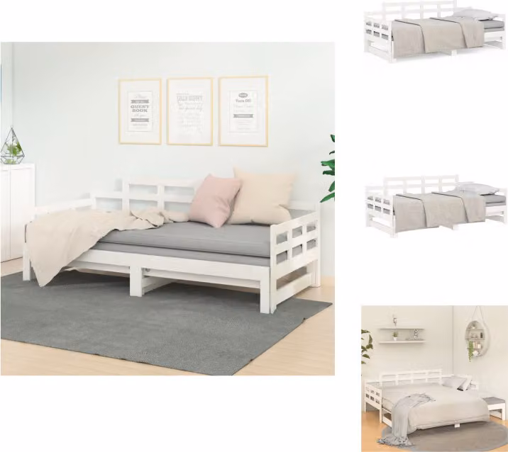 vidaXL Letto da giorno allungabile in pino massiccio bianco 2x(90x200) cm - Letti e strutture letto
