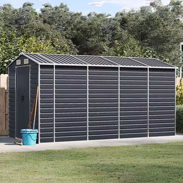Capanno da Giardino Videx in Acciaio Zincato Antracite L: 385 cm, P: 191 cm, H: 198 cm