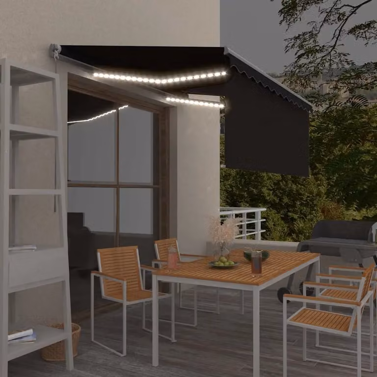 vidaXL Tenda da Sole Retrattile Manuale con LED in Poliestere e Alluminio, Antracite, L: 300 cm, P: 250 cm