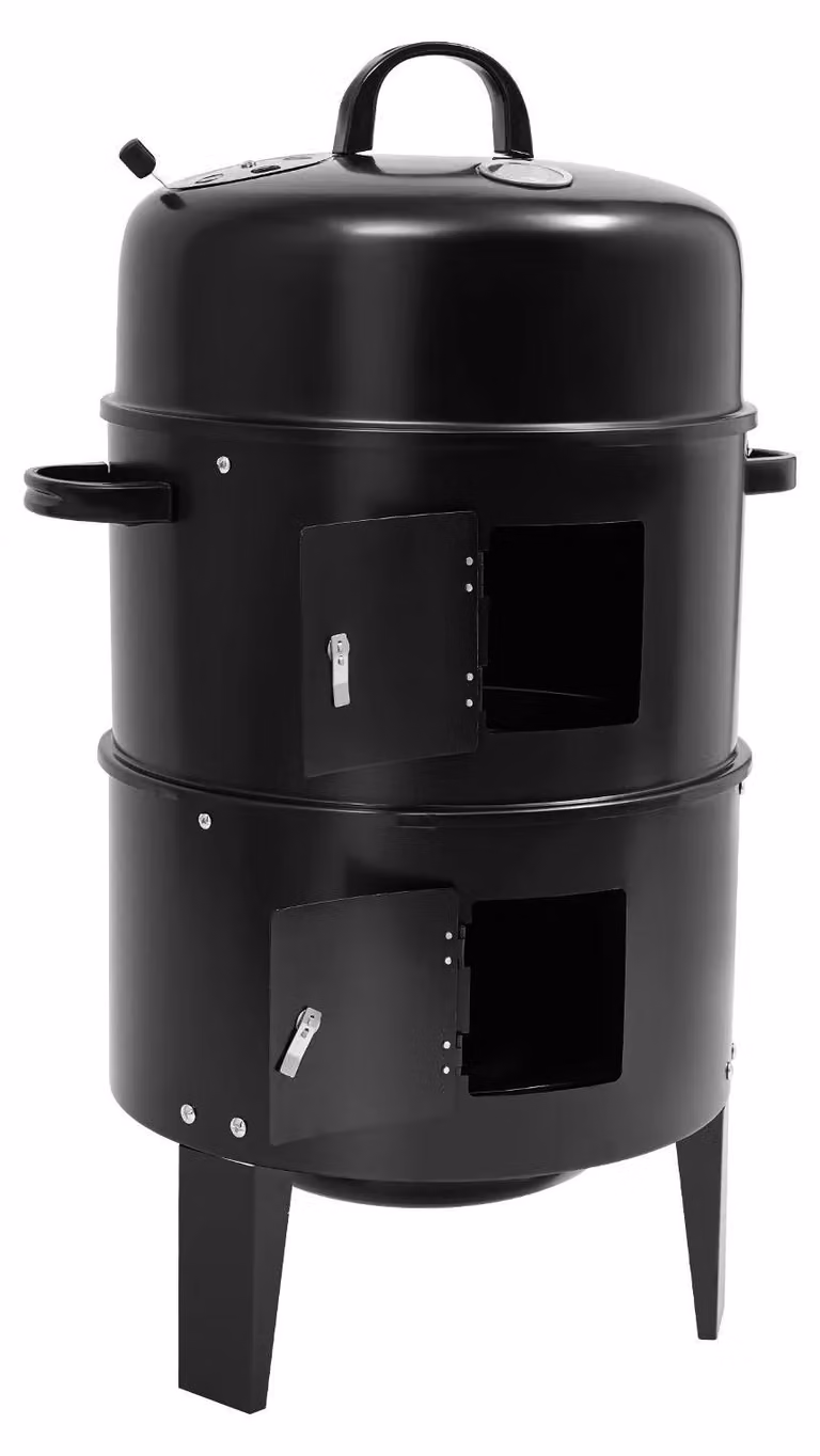 Barbecue - Barbecue a carbonella 3 in 1 con affumicatore e forno - Portatile - Per cucinare all'aperto, affumicare e stufare, picnic e campeggio - Nero
