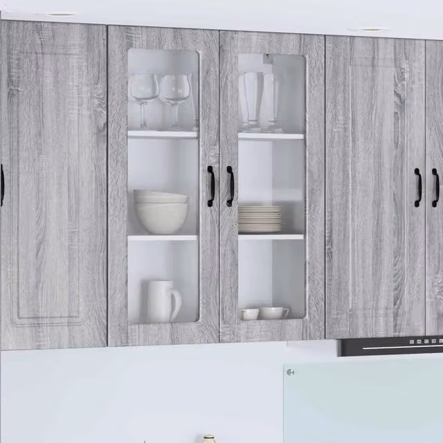 Mobile da parete moderno vidaXL in legno e vetro con ante in vetro, Grigio, L 80 x P 31 x H 100 cm