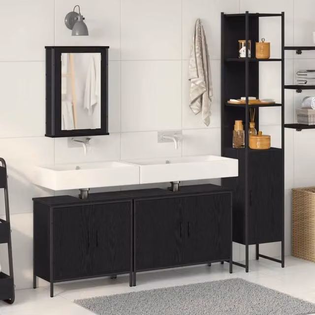 Set di mobili per il bagno 4 pz Nero Legno ingegnerizzato 3334425
