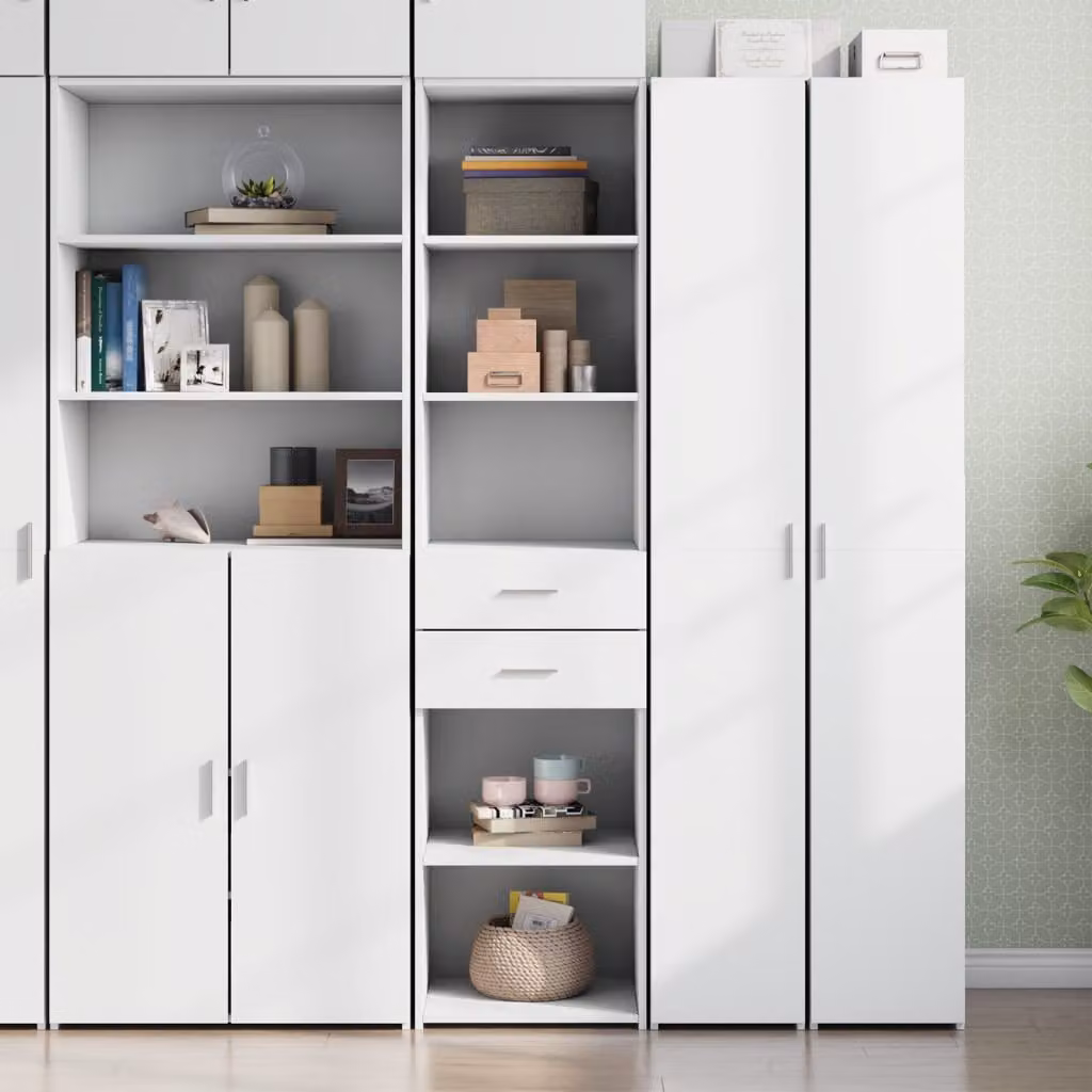 vidaXL Credenza Moderna Bianca in Legno e MDF con Ripiani e Cassetti L/P/H: 45 x 42,5 x 185 cm