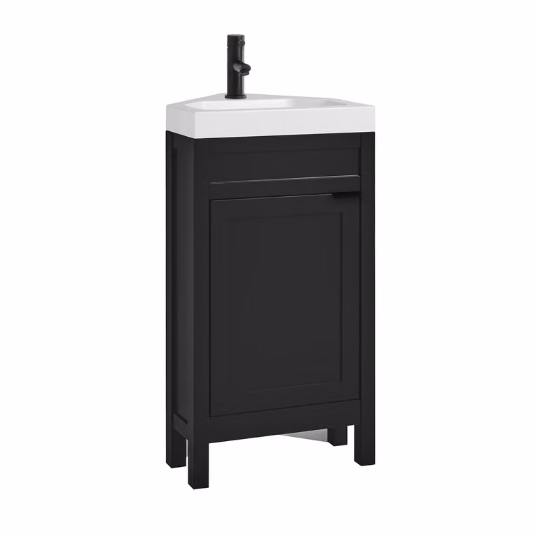 Mobile Bagno Angolare Grigio Nero da 450mm con Lavabo e Maniglia Moderna Nera con Impugnatura a Dito - Warwick