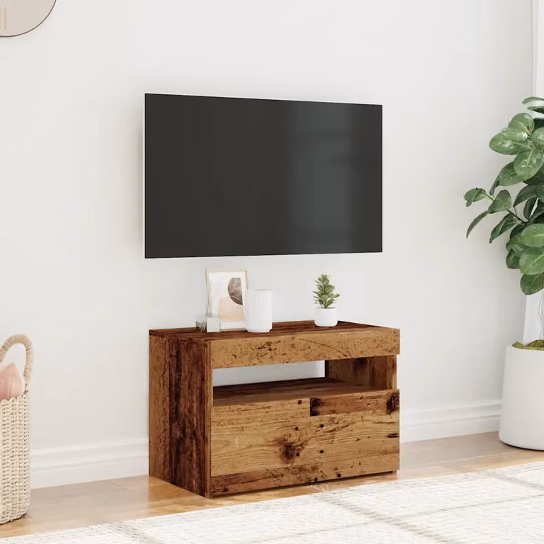 Mobile Porta TV vidaXL con Illuminazione LED Integrata in Legno Antico Marrone L: 60 cm, P: 35 cm, H: 40 cm