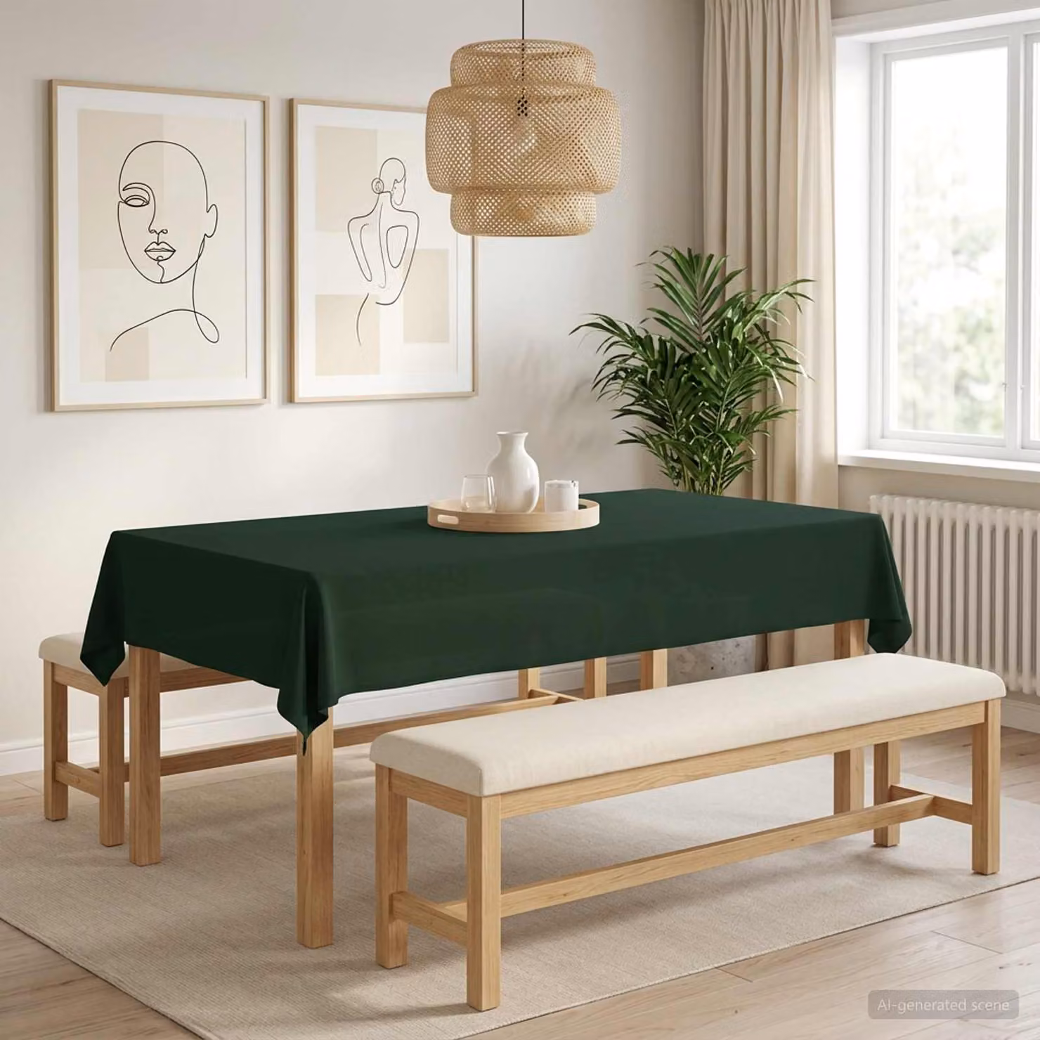 Set di 5 tovaglie rettangolari vidaXL in poliestere verde scuro, idrorepellenti e lavabili in lavatrice, L: 110 cm x P: 180 cm