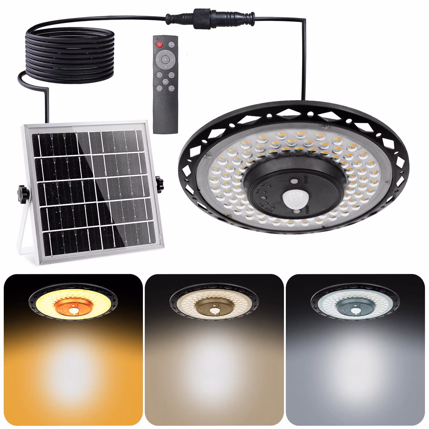 Lampada a sospensione solare, 3000 lumen, grado di protezione IP65, con telecomando, cavo da 5 metri