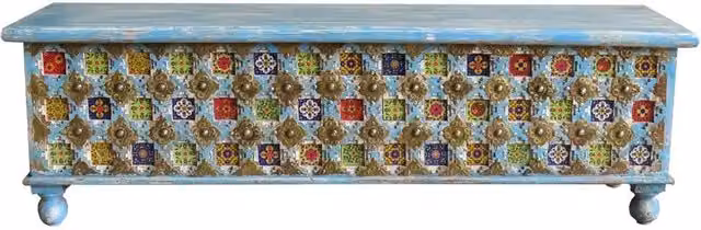 Baule in legno blu 146x40x45h