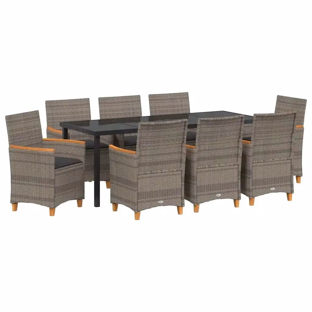 Set da pranzo per giardino e terrazzo vidaXL in polyrattan grigio con tavolo in vetro e 9 pezzi – 2