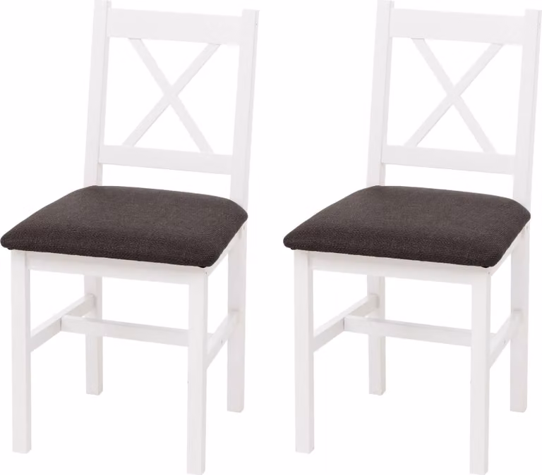 set di 2 sedie per sala da pranzo HWC-F77, poltrona sedia da cucina, legno massiccio tessuto casa di campagna ~ bianco, nero tappezzeria
