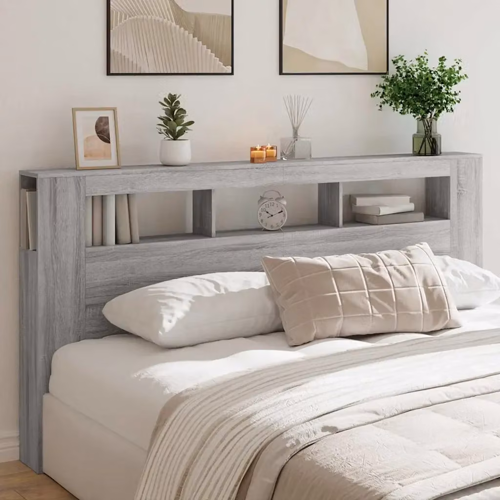 Testiera con illuminazione LED e porta USB Design In, Grigio Sonoma, L/P/H: 200 x 18,5 x 103,5 cm – 2
