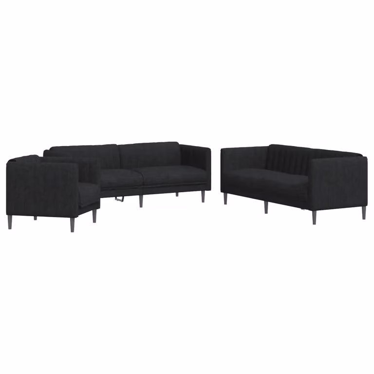 Set di divani 3 pezzi vidaXL in tessuto nero con design moderno per soggiorno