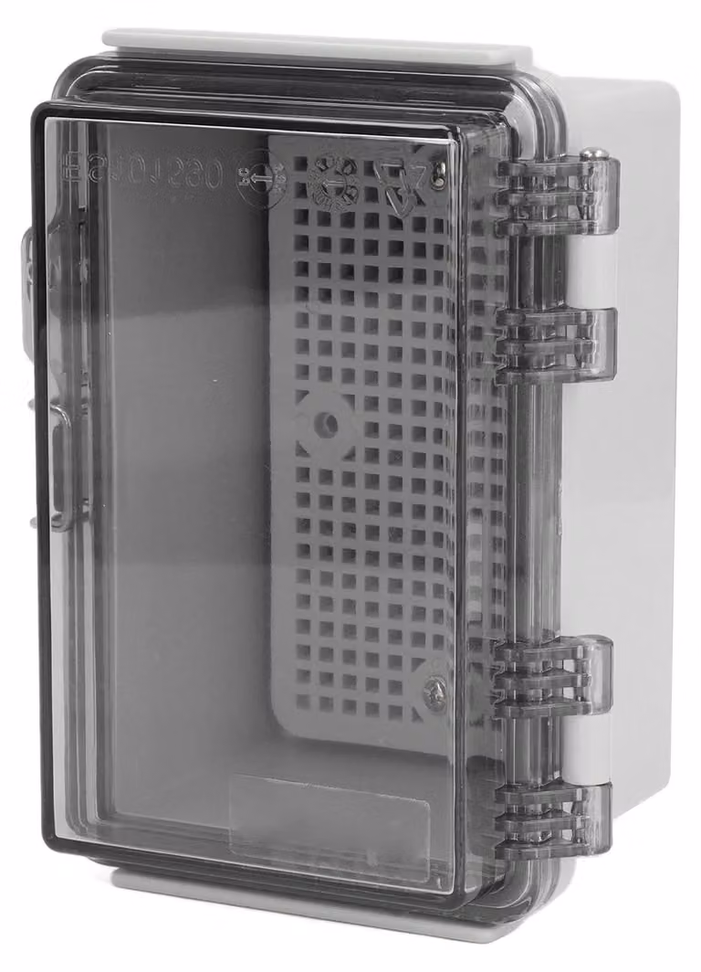 Scatola di derivazione elettrica impermeabile, dimensioni 100 x 150 x 90 mm, grado di protezione IP67, realizzata in plastica ABS, con coperchio a cerniera