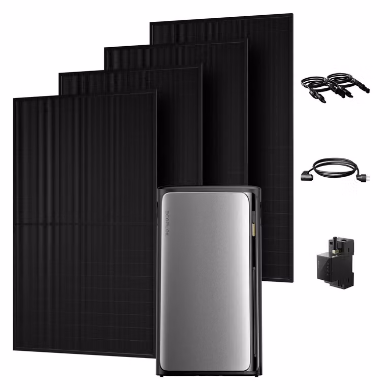 Impianto fotovoltaico da balcone Powerness con accumulatore, accumulatore EcoFlow STREAM Ultra da 1,92 kWh all-in-one con 4 MPPT, moduli bifacciali vetro-vetro JASolar da 2000 W e contatore intelligente
