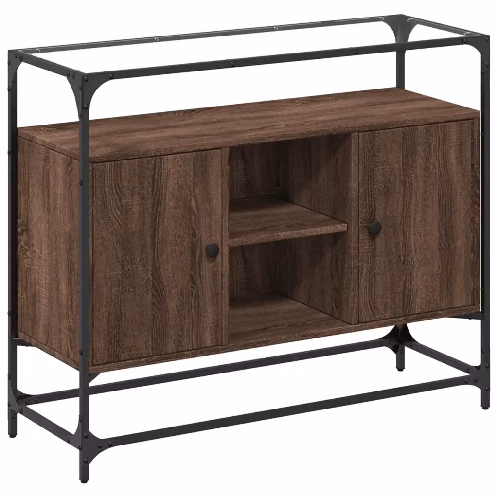 Credenza Buffet da Cucina Design Mania in Rovere Marrone con Piano in Vetro L 98 cm x P 35 cm x H 81 cm – 2