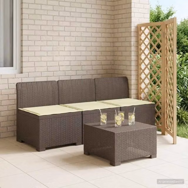 Divano da giardino 3 posti con cuscini in look rattan 3 posto 8011972