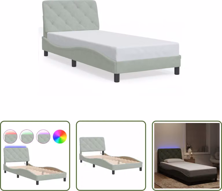 The Living Store Struttura letto con luci LED grigio chiaro 90x190 cm in velluto