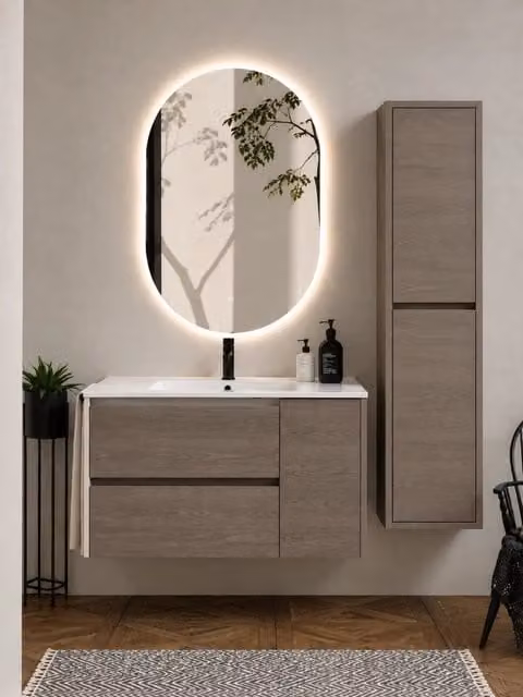 Mobile bagno con lavabo ORIGENBATH ITACA senza specchio 80x45 cm rovere smoky con colonna