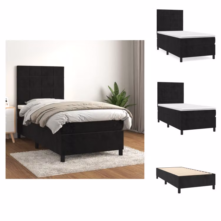 vidaXL Letto a molle con materasso nero 90x190 cm in velluto - Letti & Reti