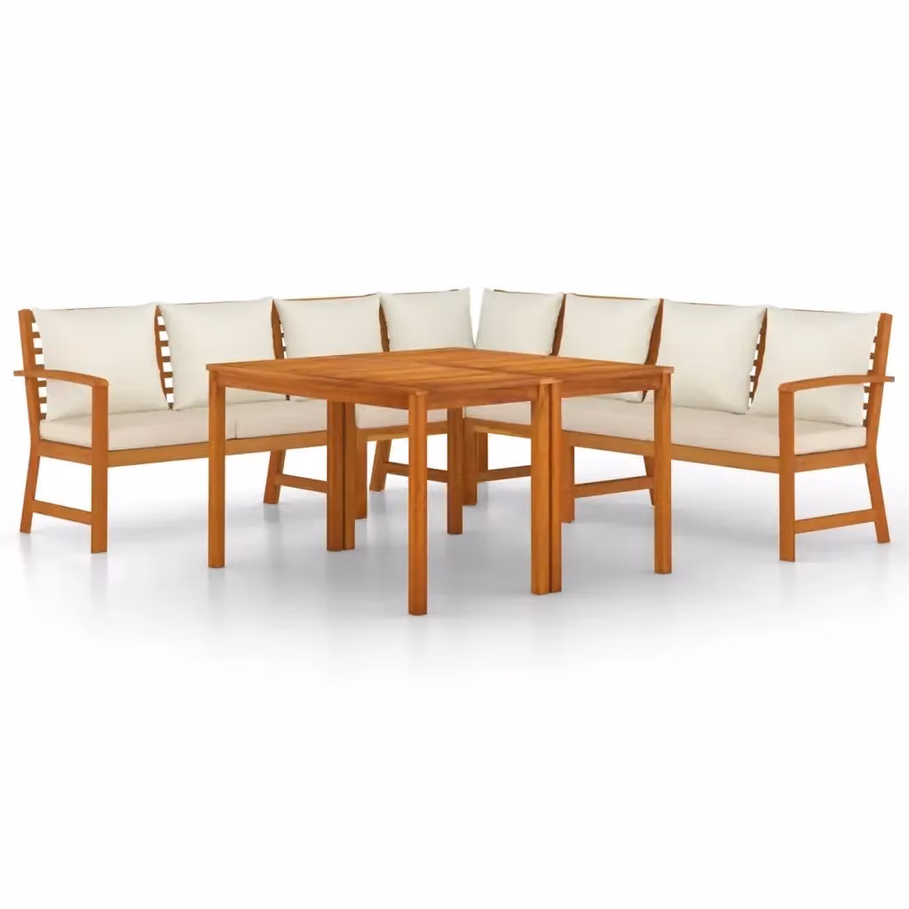 Set da Pranzo da Giardino vidaXL in Legno di Acacia con 7 Cuscini, Colore Marrone e Bianco, L/P/H: 110 x 60,5 x 81 cm – 2